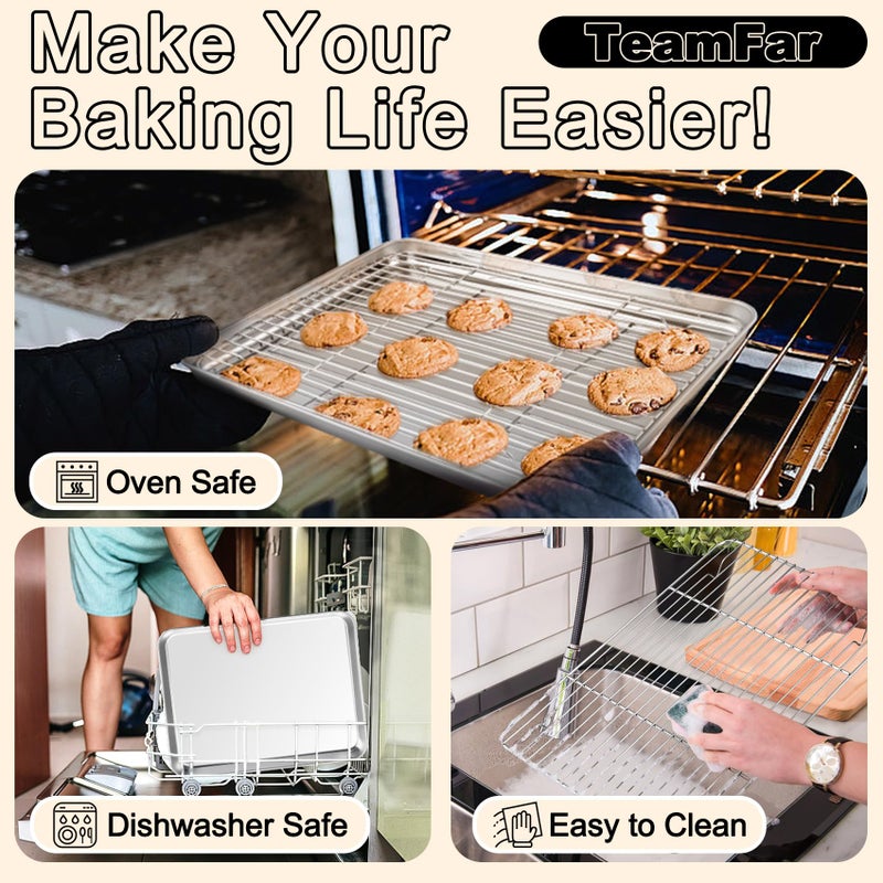 TeamFar Baking Sheet with Rack Set (3 Pans + 3 Racks), 19.6/16/12.5 Inch Stainless Steel Cookie Sheets Baking Pans Trays and Cooling Racks for Cooking Roasting, Non-Toxic & Heavy Duty, Dishwasher Safe - Image 5